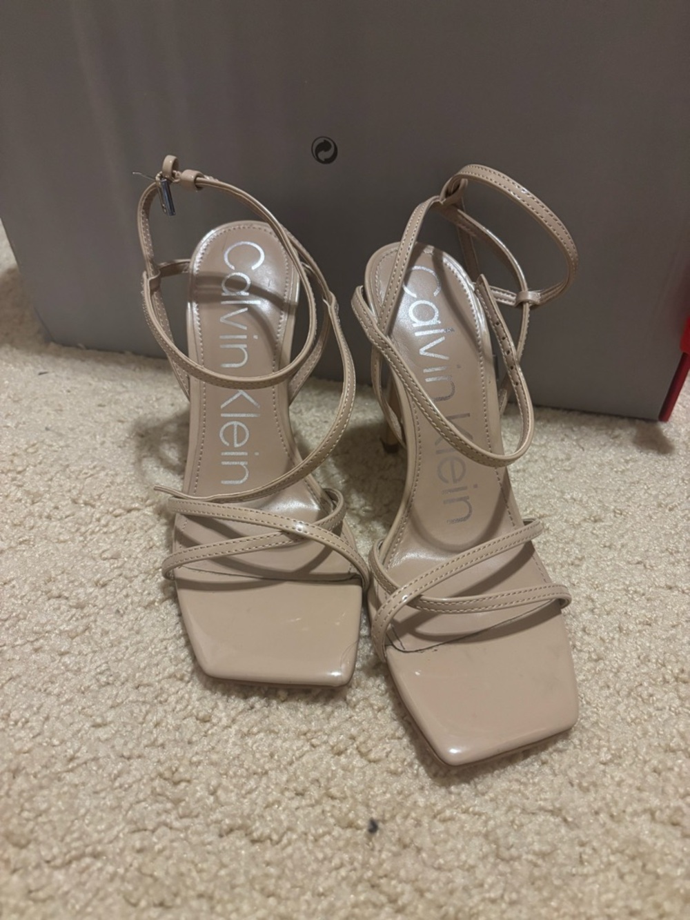 Calvin Klein Beige Strappy Square-Toe Heels